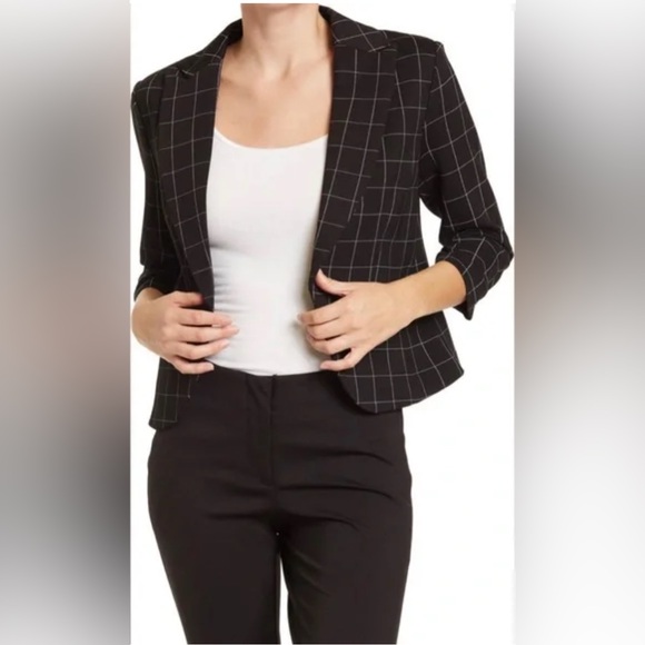 Amanda & Chelsea Black Windowpane Blazer, Size Medium - Picture 2 of 11
